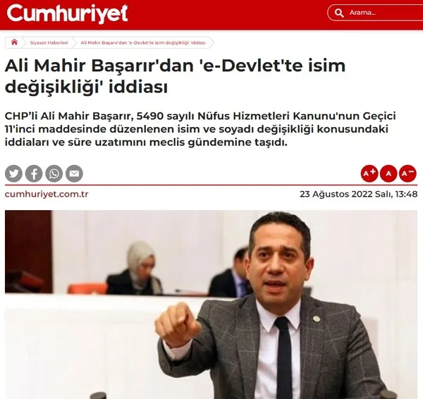 CHP'li Ali Mahir Başarır'ın e-Devlet üzerinden ad ve soyadı değiştirilmesiyle ilgili iddialarına yanıt-3