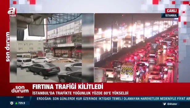 İstanbul’da fırtına trafiği kilitledi! Yoğunluk yüzde 80’e ulaştı…