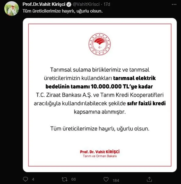 Çiftçiye bir destek daha! Bakan Kirişci açıkladı: Sıfır faizli kredi kapsamına alındı-2