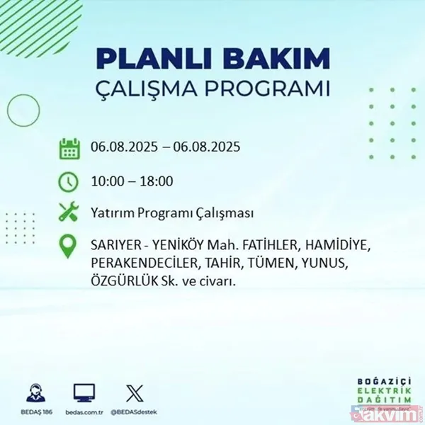 6 Ağustos İstanbul'da Elektrik Kesintisi Yaşanacak İlçeler