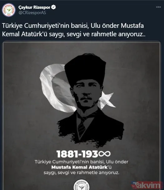 Spor camiası 10 Kasım'da tek ses oldu, Mustafa Kemal Atatürk'ü andı! İşte paylaşımlar