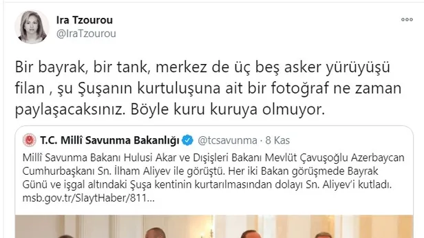 Firari Sevan Nişanyan’ın eşi Ira Tzourou Azerbaycanı hedef aldı