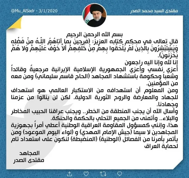 Süleymani'nin ölümü sonrası Irak'tan 'Savaşın fitili ateşlendi' resti! Mehdi Ordusu aktif edildi-1