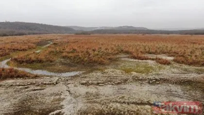 Terkos Gölü’nde kuraklık nedeniyle su çekilince tarihi yol ortaya çıktı