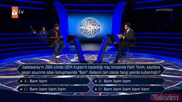 Kim Milyoner Olmak İster'de Fatih Terim sorusu! Adana Demirspor taraftarı yarışmacı risk aldı! "Galatasaray'ın 2000 yılında UEFA Kupası'nı..." - 6