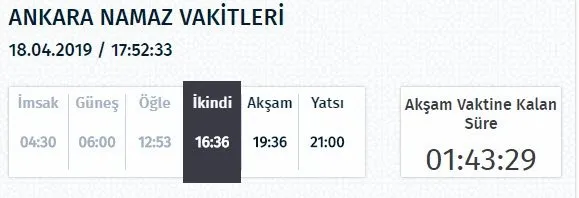 18 Nisan 2019 Istanbul Ankara Izmir Aksam Ezani Iftar Sahur Saatleri Aksam Ezani Saati Kacta Okunuyor Takvim