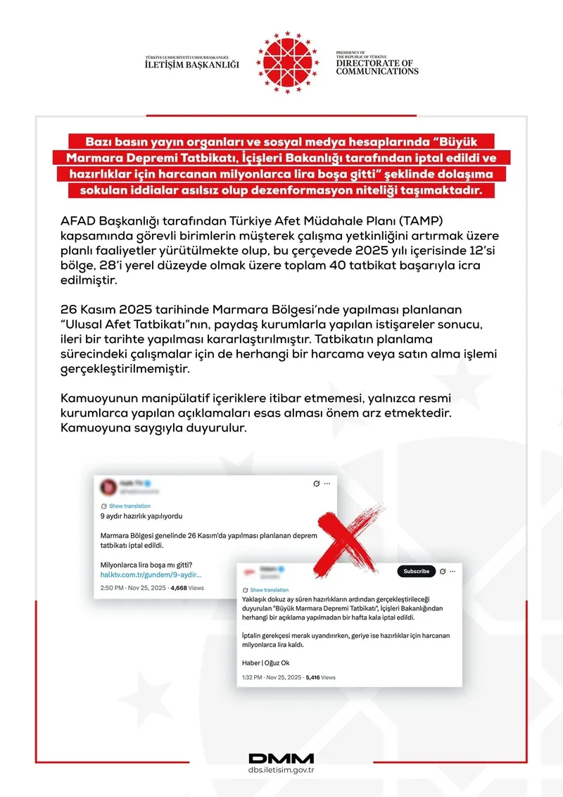1764081896473.jpeg Marmara Depremi Tatbikatı'nın iptal edildiği iddia edilmişti! DMM yalanladı-2
