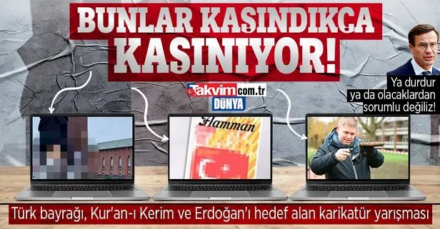 İsveç’ten Türkiye’nin sabrını zorlayan yeni skandallar! Türk bayrağı, Kur’an-ı Kerim ve Başkan Erdoğan’ı hedef alan karikatür yarışması