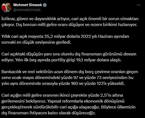 Hazine ve Maliye Bakanı Mehmet Şimşek açıkladı: Haziran 2022'den sonra en düşük seviye!-2
