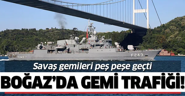 NATO tatbikatinden dönen savaş gemileri peş peşe Boğaz'dan geçti