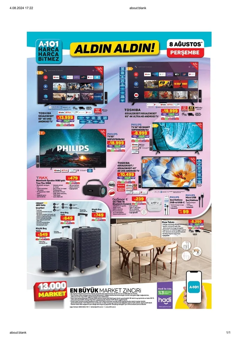 Orta Boy Valiz 649 TL, Epilasyon Cihazı 499 TL, Pompalı Termos 299 TL... 5-8 AĞUSTOS A101 aktüel ürünler indirimi listesi!-8