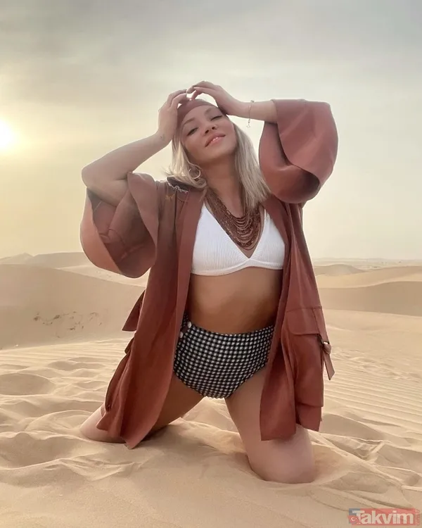Ece Seçkin'in çöl pozları sosyal medyayı salladı! Abu Dhabi'ye giden Ece'yi görenler: "Çöl kraliçesi buraları yıktı geçti" - 4
