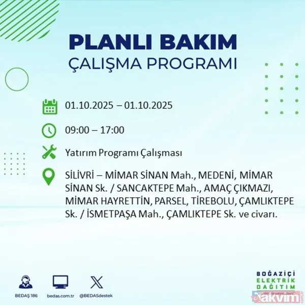 🔴1 Ekim 2025 İstanbul'da Elektrik Kesintisi Yaşanacak İlçeler