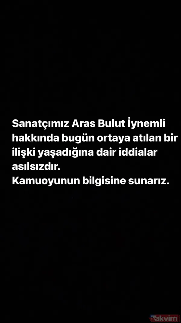 AÇIKLAMA GELDİ! Sosyal medya üzerinden yapılan açıklamada "Sanatçımız Aras Bulut İynemli hakkında bugün ortaya atılan bir ilişki yaşadığına dair iddialar...