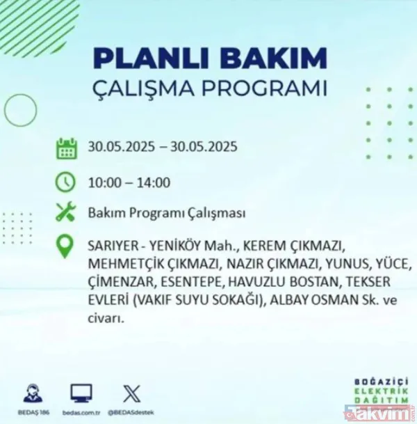 Bedaş | 30 Mayıs İstanbul Elektrik Kesintisi