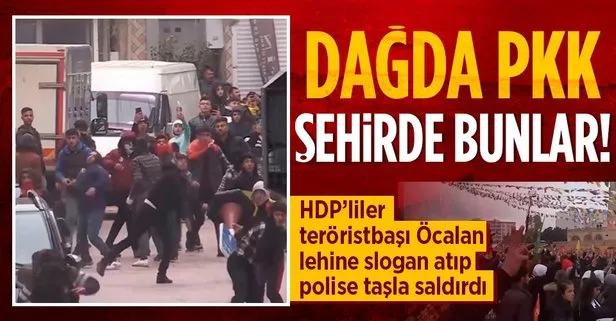 Mardin’de HDP’nin etkinliğinde PKK elebaşı Abdullah Öcalan sloganları! Polise taşlı saldırı...