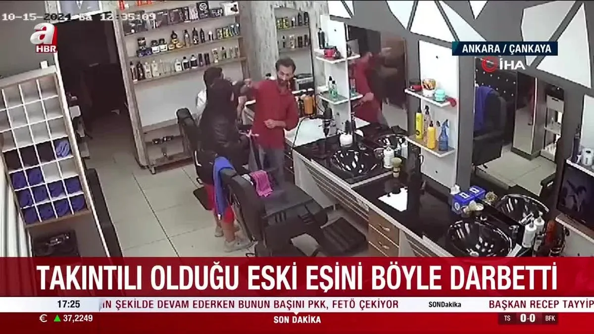 Kadının eski eşini darbetmesi kamerada