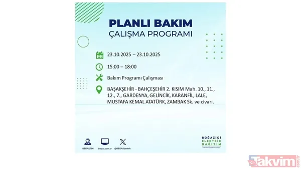 ↪23 Ekim 2025 İstanbul merkezli elektrik kesintisi yaşanacak ilçe, mahalle ve sokaklar↩