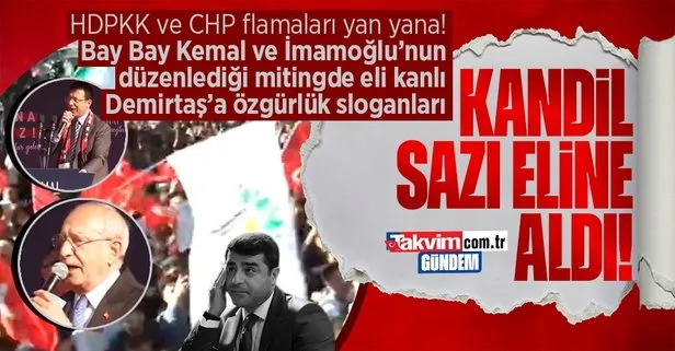 7’li koalisyonun adayı Kemal Kılıçdaroğlu ve İmamoğlu’nun katıldığı mitingde HDP flamaları sallandı! Selahattin Demirtaş’a özgürlük sloganları atıldı