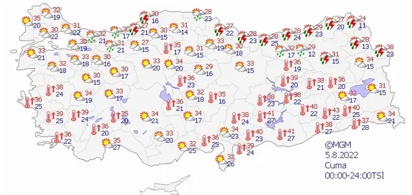 HAVA DURUMU | Meteoroloji harita yayınladı il il uyardı! Kuvvetli yağışlar geri geliyor | 3-7 Ağustos 2022-13