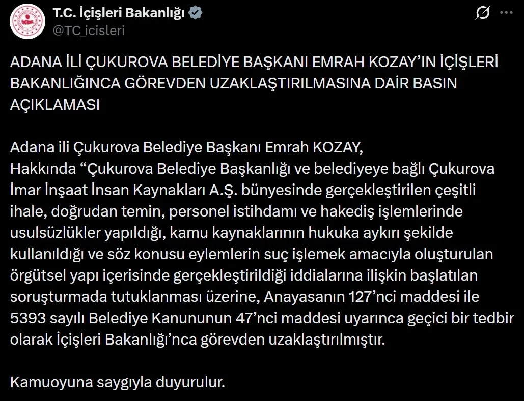 cukurova-belediyesine-usulsuzluk-sorusturmasinda-34-supheli-tutuklandi-belediye-baskani-emrah-kozay-gorevden-u-1792777098156.jpeg Çukurova Belediyesine usulsüzlük soruşturmasında 34 şüpheli tutuklandı: Belediye Başkanı Emrah Kozay görevden uzaklaştırıldı-2