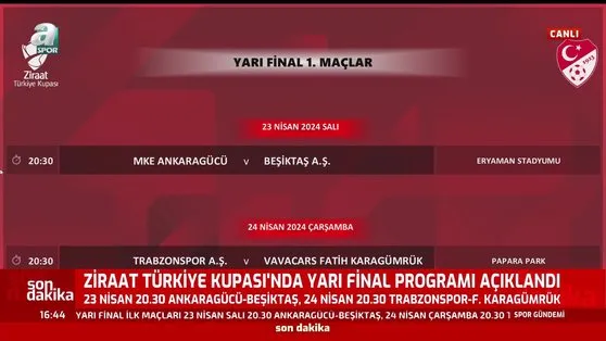 Ziraat Türkiye Kupası yarı final ilk maçları açıklandı