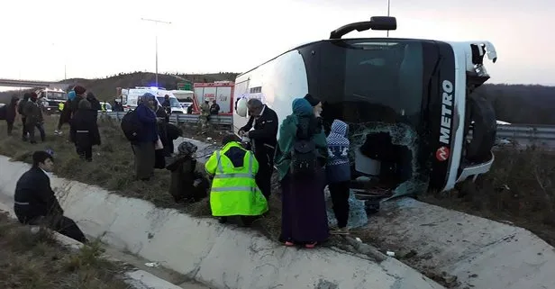 Son dakika: Kuzey Marmara Otoyolunda otobüs devrildi