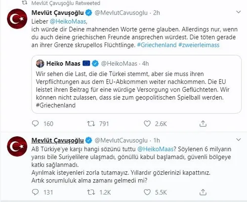 Dışişleri Bakanı Çavuşoğlu'ndan Alman mevkidaşına tokat gibi cevap: Göçmenleri öldürüyorlar-1