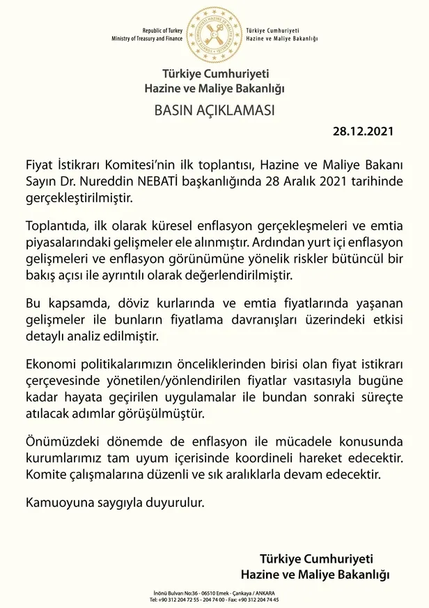 Fiyat İstikrarı Komitesi Hazine ve Maliye Bakanı Nureddin Nebati başkanlığında toplandı! Enflasyonla mücadele vurgusu-1