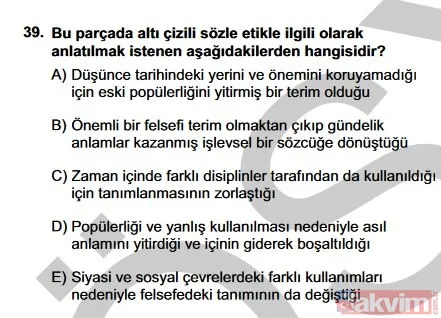 2019 YKS TYT soruları ve cevapları burada! Türkçe, Sosyal Bilimler, Matematik, Fen Bilimleri cevap anahtarı - 42