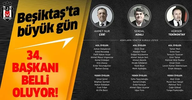 Beşiktaş’ın 34. başkanı belli oluyor! Ahmet Nur Çebi, Serdal Adalı ve Hürser Tekinoktay biri koltuğa oturacak