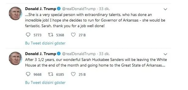 ABD Başkanı Trump, Sarah Sanders'ın istifa haberini duyurdu-1