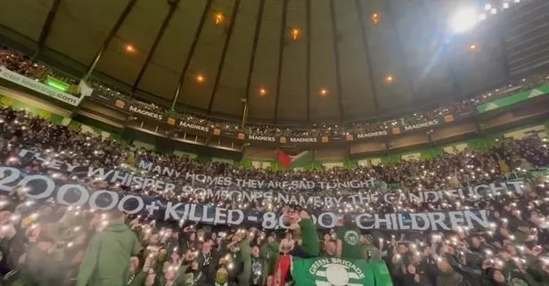 Celtic taraftarı Gazze’nin yanında! Glasgow maçında pankart açtılar: Birçok ev bu gece üzgün 20.000+ öldürüldü, 8000+ çocuk