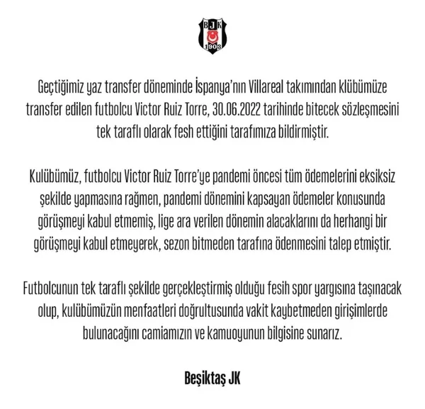 Son dakika: Beşiktaş'ta Victor Ruiz sözleşmesini tek taraflı olarak fesh etti!-2