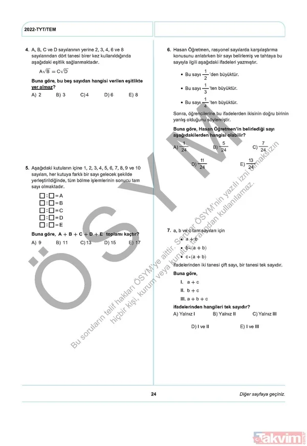 YKS TYT FUL A-B-C-D kitapçığı soru ve cevap anahtarı! 2022 YKS TYT SORU VE CEVAPLARI PDF İNDİR! osym.gov.tr YKS TYT Türkçe, Sosyal Bilimler, Matematik, Fen, Coğrafya, Din cevap anahtarı! - 26