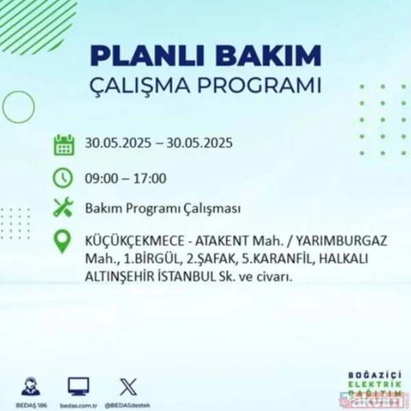 Bedaş | 30 Mayıs İstanbul Elektrik Kesintisi