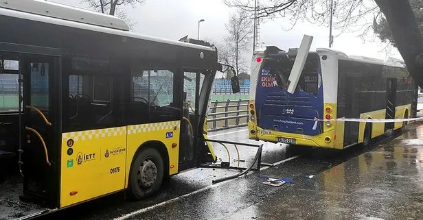 Sarıyer’de 2 İETT otobüsünün çarpıştığı kaza kamerada