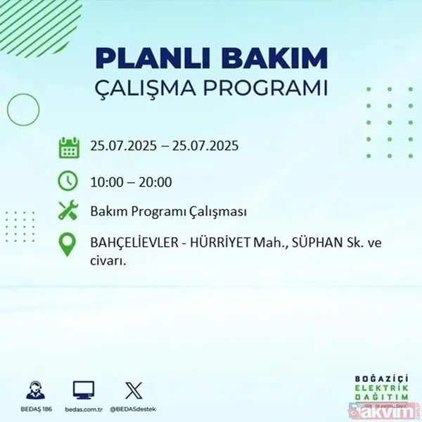 ⬜25 Temmuz İstanbul'da Elektrik Kesintisi