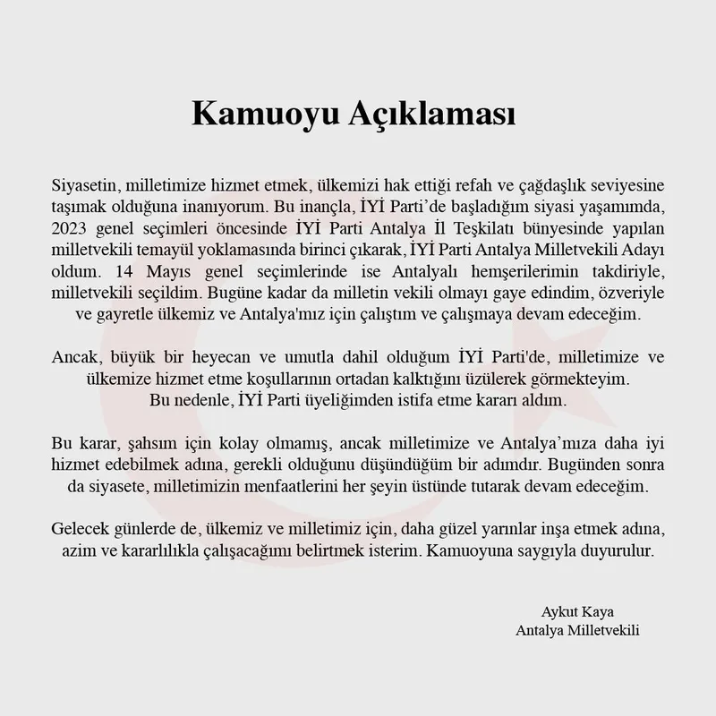 İYİ Parti Antalya Milletvekili Aykut Kaya partisinden istifa etti!-1