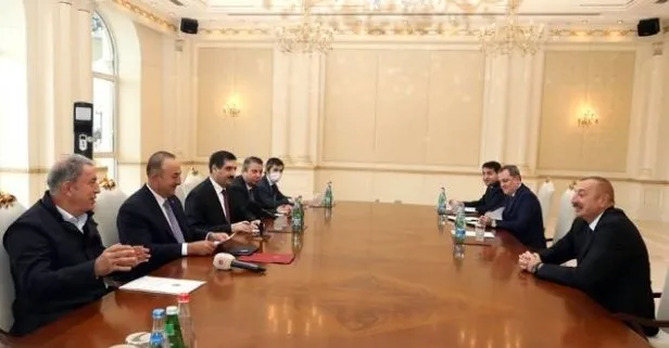 Azerbaycan Cumhurbaşkanı Aliyev, Mevlüt Çavuşoğlu ve Hulusi Akar’ı kabul etti