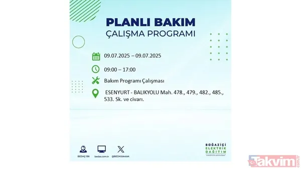 9 Temmuz İstanbul Elektrik Kesintisi