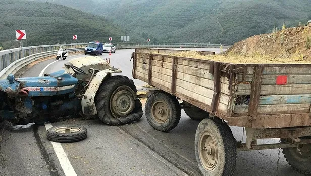 Bursa'da kaza yapan traktör sürücüsü bariyeri aşıp uçuruma düştü-2