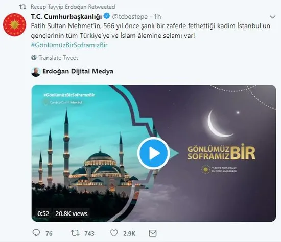 Başkan Erdoğan'dan İstanbul'un fethiyle ilgili özel paylaşım-1