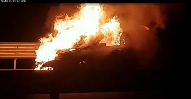 Kütahya’da korku dolu anlar! Hareket halindeki otombil alev alev yandı