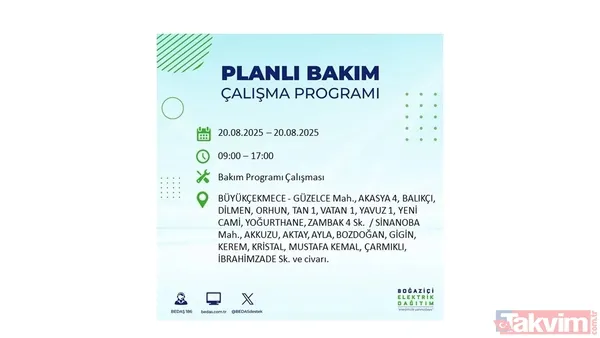 ⚫20 Ağustos 2025 İstanbul'da Elektrik Kesintisi Yaşanacak İlçe Ve Mahalleler