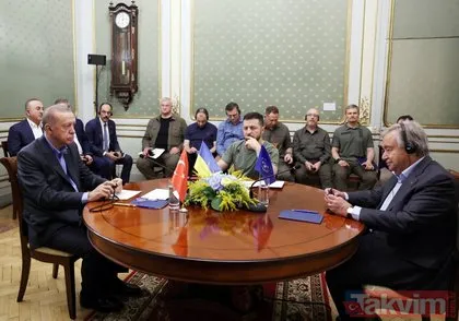 Tarihi zirveden tarihi kareler! Başkan Erdoğan Lviv’de Zelenskiy ve Guterres ile görüştü