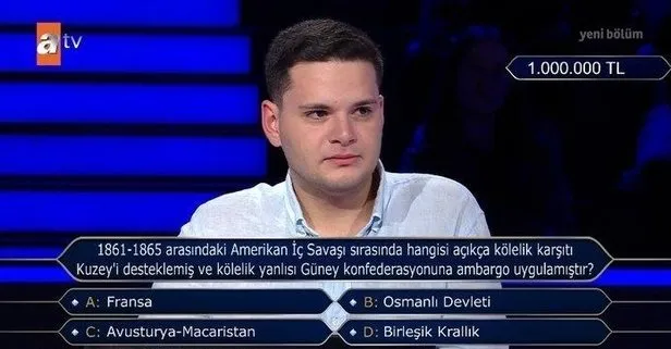 Kim Milyoner Olmak İster’de 1 Milyon TL’lik soru heyecanı! Ahmet Talha Dağlı doğru cevabı biliyordu ama...