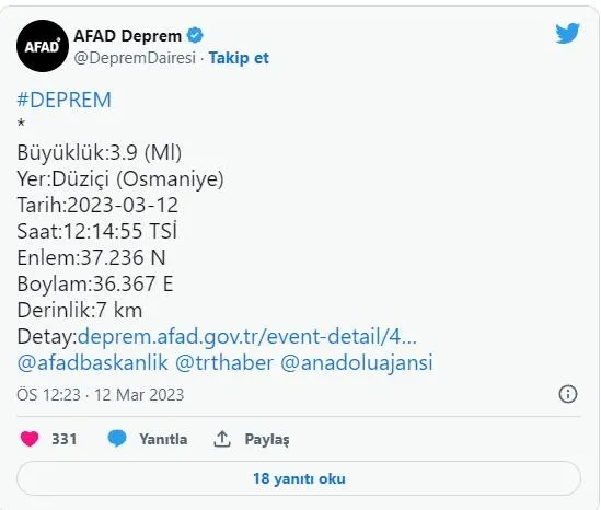 Son Dakika: Osmaniye'de 3.9 büyüklüğünde deprem-2
