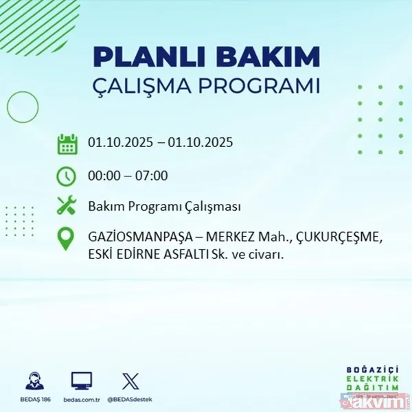 🔴1 Ekim 2025 İstanbul'da Elektrik Kesintisi Yaşanacak İlçeler