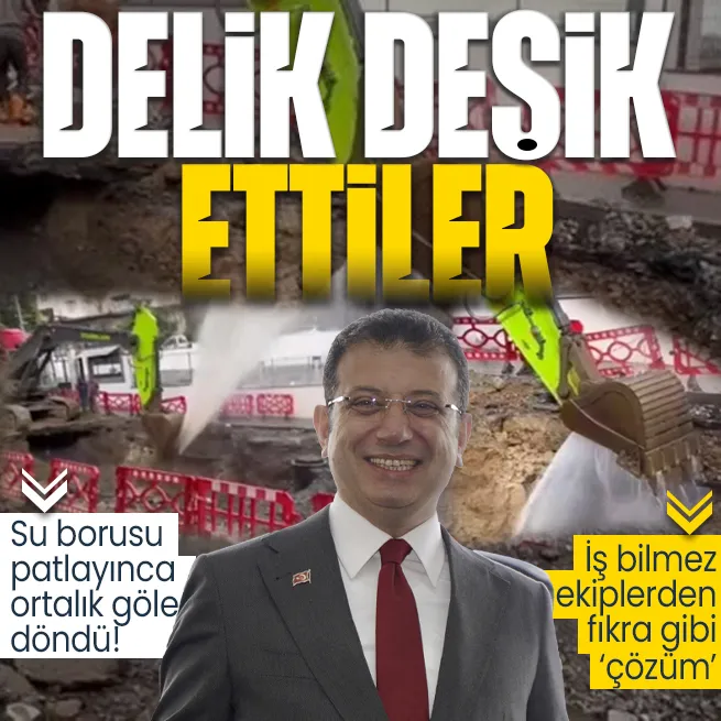 İstanbulda İSKİye ait su borusu yine patladı! İş bilmez ekiplerden pes dedirten çözüm: Kepçeyle kapatmaya çalıştılar...